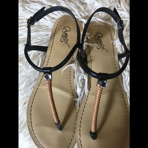 Black w/tan Thong Sandals, by Carlos Santana
